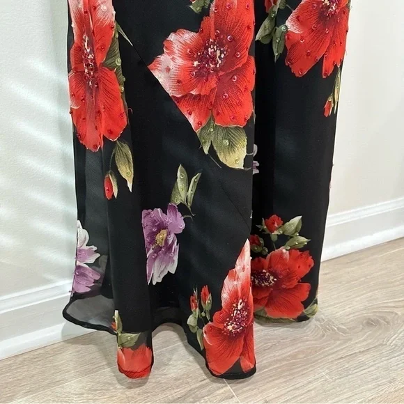 Vintage Floral Maxi Dress Whimsigoth Flowy Evening Gown Cocktail Bloomcore Party - Picture 13 of 16